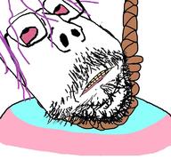 ack bloodshot_eyes dead distorted flag flag:transgender_pride_flag glasses hanging mustache purple_hair rope soyjak stubble subvariant:scholar suicide tranny variant:gapejak yellow_teeth ywnbaw // 768x719 // 357.4KB