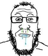 closed_mouth drool glasses hair mucus stubble variant:markiplier_soyjak white_background // 600x712 // 53.9KB