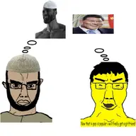 beard black_hair brown_skin buff closed_eyes closed_mouth clothes ear glasses grey_skin hat islam lips muscles muscular_male nas:gigachad necktie smile suit text variant:chudjak xi_jinping yellow_skin // 800x800 // 105.1KB