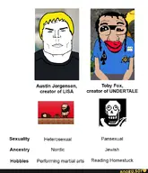 aryan blond chad comparison faggot furry judaism kike lisa nord nordic pansexual papyrus pedophile shitskin subvariant:terrence text undertale variant:alicia variant:el_perro_rabioso video_game videogames // 759x881 // 244.0KB