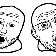 2soyjaks animated arm ear glasses hand headbanging open_mouth pointing soyjak stubble variant:two_pointing_soyjaks // 651x326 // 98.9KB