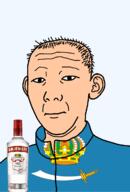 1864 alcohol astrakhan_oblast bottle closed_mouth clothes crown ear flag flag:astrakhan_oblast hair neutral oblast russia smirnoff soyjak sword text track_suit transparent transparent_background variant:kuzjak vodka white_skin // 810x1192 // 192.5KB