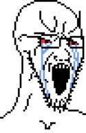 bloodshot_eyes crying glasses large_eyebrows open_mouth pixel_art soyjak stretched_mouth stubble variant:soyak // 192x296 // 2.2KB