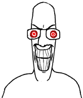 crazy evil eyebrows grin nightmare_fuel postie postman_pat red_eyes robot scary variant:headjak // 607x712 // 12.4KB