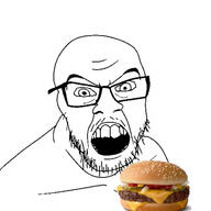 angry cheese food glasses hamburger ketchup mcdonalds mustard onion open_mouth pickle sandwich shadow soyjak stubble variant:feraljak // 600x600 // 100.0KB