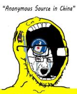 2soyjaks bloodshot_eyes central_intelligence_agency china crying glasses open_mouth soyjak stubble subvariant:kekjak text variant:soyak vore yellow_skin // 512x622 // 286.6KB