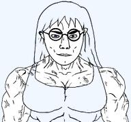 a10_eyes arm blue_eyes buff chud closed_mouth clothes ear female glasses hair long_hair series:foidjaks subvariant:female_chudjak subvariant:female_muscular_chud subvariant:muscular_chud template transparent_background variant:chudjak vein // 1034x958 // 33.3KB
