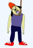 ack bloodshot_eyes clothes crying dog hat open_mouth parappa parappa_the_rapper rapper rope soyjak suicide tongue variant:bernd video_game // 1597x2308 // 262.0KB