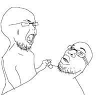 2soyjaks arm closed_eyes glasses hand open_mouth soyjak stubble variant:unknown // 828x821 // 42.2KB