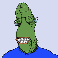 animated clothes frog glasses green_skin laughing lips no_nose oh_my_god_she_is_so_attractive pepe soyjak stubble tear teeth variant:parrotjak // 682x576 // 17.6KB