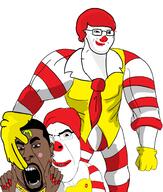 3soyjaks artist:romanian_schizo big_ronald_cock black_skin blush brc buff bwc closed_mouth clothes earring glasses glove hair holding_object kanye_west makeup mcdonalds necklace necktie nose_piercing open_mouth painted_nails red_hair ronald_mcdonald smile smug soyjak tshirt variant:cobson // 1925x2264 // 650.9KB