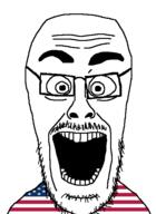 eyebrows eyes flag:united_states forehead_lines glasses mustache nose open_mouth soyjak stubble teeth united_states usa_flag variant:cutejak // 437x599 // 13.1KB