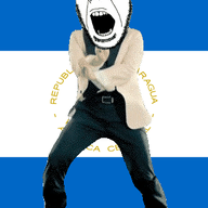 angry animated country dance flag full_body gangnam_style glasses irl nicaragua open_mouth soyjak spanish_text stubble variant:cobson // 300x460 // 501.5KB