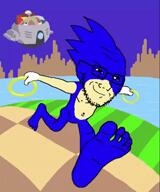 animated background balding closed_mouth dr._eggman foot full_body glasses gold grass green_hill_zone hand mountain music ring rings road run running sea sega sky smirk smug sonic sonic_(series) sonic_the_hedgehog soyjak stubble variant:soyak vehicle video video_game water // 808x968, 74.4s // 14.9MB