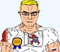 award blue_eyes buff christianity chud closed_mouth clothes eastern_orthodox eyes_like_the_o-o-cean farmer flag flag:mari_el flag:russia glasses hair ireland mari_el orthodox_cross peat russia subvariant:chudjak_front subvariant:muscular_chud text transparent_background tshirt variant:chudjak vein yellow_hair // 1059x929 // 115.2KB