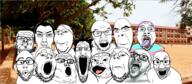 angry closed_mouth ear eyelashes frown glasses hair irl_background multiple_soyjaks mustache open_mouth purple_hair smile smug soyjak stretched_mouth stubble subvariant:wholesome_soyjak sweating tongue tranny variant:a24_slowburn_soyjak variant:bernd variant:chudjak variant:cobson variant:el_perro_rabioso variant:et variant:feraljak variant:gapejak variant:markiplier_soyjak variant:nojak variant:tony_soprano_soyjak variant:unknown yellow_teeth // 2374x1040 // 2.6MB