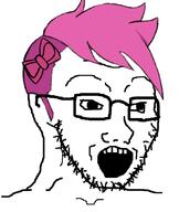 enbie glasses hair open_mouth pink_hair soyjak stubble variant:soyak // 715x850 // 118.4KB