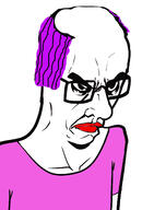 angry arm clothes glasses hair purple_hair soyjak subvariant:chudjak_seething tranny tshirt variant:chudjak // 1240x1568 // 519.7KB