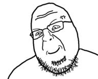 anger_mark angry closed_mouth glasses smile soyjak stubble variant:shotjak // 417x339 // 21.3KB