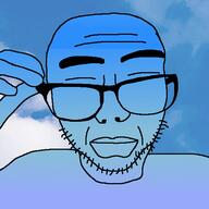blue_skin calm closed_mouth glasses hand holding_object irl_background sky soyjak stubble variant:sobot // 548x548 // 95.0KB