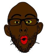 black_skin ear glasses nigger open_mouth red_lips soyjak stubble variant:nojak yellow_sclera // 443x523 // 79.5KB