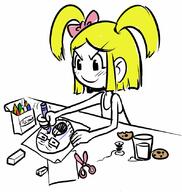 blonde_hair_ bow brimmiest_comments_section☣️☣️☣️_do_not_enter☣️☣️☣️ cookie crayon drawing milk paper scissors thread variant:unknown white_background white_skin // 795x837 // 94.7KB