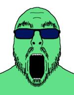 glasses green_skin mustache open_mouth soyjak stubble sunglasses trend:glowie variant:flartson // 410x524 // 9.5KB