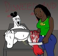 bloodshot_eyes breasts childhood_ruined clothes crying deep_wound disneedland disney disneyland drawn_background ear exposed_bone exposed_muscle female foot foot_fetish frog full_body glasses gore hair hat heart holding_knife holding_object injury knife makeup medium_breasts mickey_mouse mutilation necklace negro open_mouth pepe piss pool_of_blood skeleton sneed soyjak stretched_mouth stubble table torture underpants variant:soyak vein wojak // 1260x1230 // 552.2KB