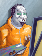 art balding big_nose brush cigar easel eyebrows fat forehead_lines glasses goatee green_glasses hair hand holding_object jacket looking_at_you meta:namefags meta:op_took_a_selfie_of_xerself meta:self_insert paintbrush painting self_portrait shading smile smoke smoking sunglasses teeth variant:alicia virilis_(user) zipper // 2304x3072 // 7.4MB