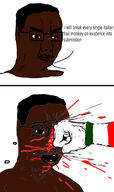 angry black_skin blood closed_mouth fist flag glasses hair italy open_mouth punch soyjak text variant:chudjak // 1137x1920 // 645.7KB