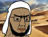 angry arab beard brown_skin camel closed_mouth desert glasses irl_background islam keffiyeh mouth thick_eyebrows variant:chudjak // 687x537 // 105.0KB