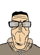 alfietheboorufag_(user) clean_shaven coat eskimo front_facing glasses green_eyes hair hoodie looking_at_you no_stubble open_mouth parka shaved skin subvariant:euromutt variant:markiplier_soyjak white_skin zipper // 590x796 // 17.2KB