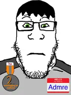admre_(user) award dark_hair glasses green_eyes grey_shirt hello_my_name_is_(sticker) literal_who literally_me meta:namefags name_tag neutral soybooru stubble subvariant:neutralplier variant:markiplier_soyjak // 600x800 // 159.3KB