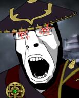 angry clothes glasses hat mortal_kombat open_mouth raiden red_eyes rice_hat robe soyjak variant:cobson video_game // 721x900 // 136.2KB