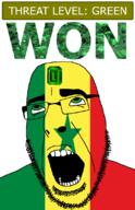 ahegao emerald flag:senegal gem glasses green green_eyes hair looking_up open_mouth schlog_color_event senegal soyjak soyjak_blog star_(symbol) stubble teeth text threat_level_green variant:cobson won // 721x1115 // 145.1KB