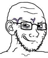 ear glasses smile soyjak stubble subvariant:brooding_soyjak_grinning_insanely swede_(artist) variant:soyak vein // 632x756 // 40.1KB