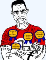 88 1488 anger_mark angry award blue_eyes closed_mouth clothes crossed_arms ear glasses hair lithuania looking_at_you nazism schutzstaffel swastika tattoo variant:chudjak // 829x1086 // 126.4KB