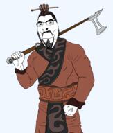 axe blue_eyes buff china chinese_historical_drama classical_art_parody crown dynasty full_body hair_ornament han historical history liu_bei liu_xuande muscles pike robe shu sword three_kingdoms trend:aryan variant:cobson warring_states_period // 1755x2073 // 136.3KB