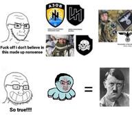 adolf_hitler angry azov_battalion calarts closed_mouth clothes concerned ear glasses hair octopus plush soyjak stubble subvariant:soyak_(irritated) text totenkopf toy ukraine variant:chudjak variant:soyak // 680x604 // 355.1KB