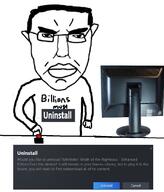 angry arm button closed_mouth clothes computer glasses hair hand millions_must_die monitor pathfinder_wrath_of_the_righteous soyjak steam steam_(platform) subvariant:chudjak_front text tshirt uninstall uninstallation valve variant:chudjak video_game // 933x1093 // 140.8KB