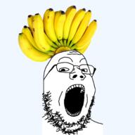 banana clothes food foodjak fruit glasses hat open_mouth series:fruiterz! soyjak stubble variant:gapejak // 1280x1280 // 1.0MB