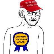 award baseball_cap cap clothes donald_trump ear fell_for_it_again_award glasses hair hat looking_at_you maga maga_hat make_america_great_again open_mouth soyjak stubble subvariant:soyak_(concerned) teeth text united_states variant:soyak white_background // 1043x1043 // 416.4KB