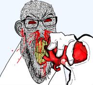 angry blood bloodshot_eyes enraged holding_heart holding_object leaking overly_detailed_soyjak rage subvariant:feralrage variant:feraljak // 1001x906 // 573.9KB