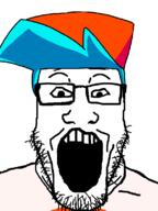 blue_hair boyfriend_(friday_night_funkin') clothes fnf_pedo friday_night_funkin' glasses newgrounds open_mouth opposite red_hat series:esl_pedo_league soyjak stubble unslopjakked variant:markiplier_soyjak video_game white_background // 600x800 // 16.8KB