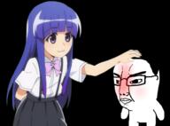 anime baby blush bowtie closed_mouth clothes full_body furude_rika glasses hair higurashi pat purple_hair soyjak variant:chudjak // 1911x1415 // 1014.3KB