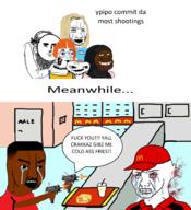 arthoe black_skin brainlet fast_food female feminist gore gun gunshot happy_merchant islam mask mcdonalds nas:happy_jewish nas:merchant nas:tyrone red_shirt sheeeit shieet shooting text tranny variant:chudjak variant:soyak variant:wojak yaranaika // 2061x2258 // 1.2MB
