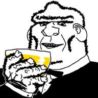 bowtie clothes cup ear evil glass hairy hand happy holding_object smile soyjak suit unibrow variant:ishish_soyak_ears // 1000x1000 // 80.5KB