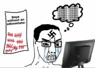 angry bloodshot_eyes computer crying glasses hair nazism screen soyjak speech_bubble stubble swastika text variant:chudjak // 680x484 // 241.7KB