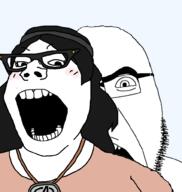 2soyjaks avengers blush clothes glasses hair marvel merge necklace open_mouth sex soyjak subvariant:gapejak_female variant:cobson variant:gapejak variant:soytan // 940x992 // 130.9KB