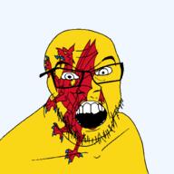 angry animal british dragon england flag flag:somerset glasses hair looking_at_you mustache open_mouth somerset soyjak stubble teeth united_kingdom variant:feraljak // 1500x1500 // 297.8KB